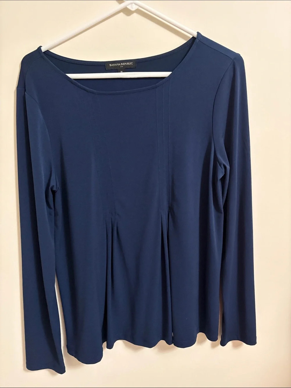 Banana Republic Dark Blue Long Sleeve Pleat-Detail Top